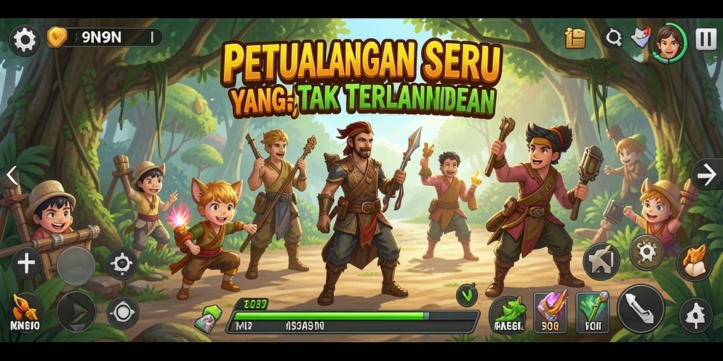 Gameplay seru dalam 9N9N menampilkan petualangan mendebarkan.