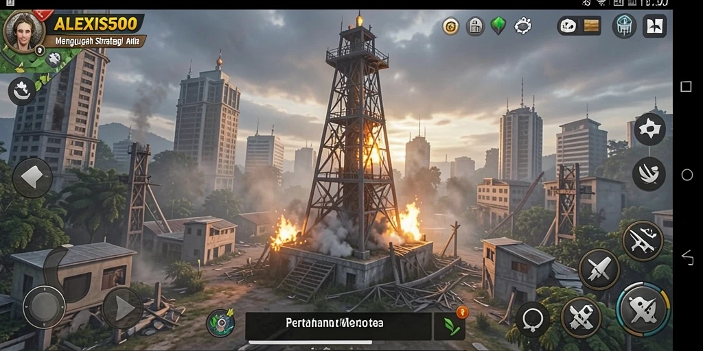 Screenshot utama ALEXIS500 menampilkan aksi seru dalam permainan Tower Defense.