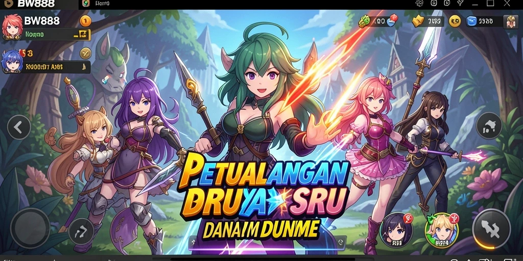 Tampilan gameplay BW888 yang menampilkan karakter anime dalam aksi.