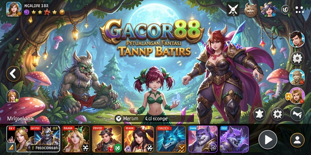 Screenshot permainan GACOR88 menampilkan aksi bertarung karakter RPG.