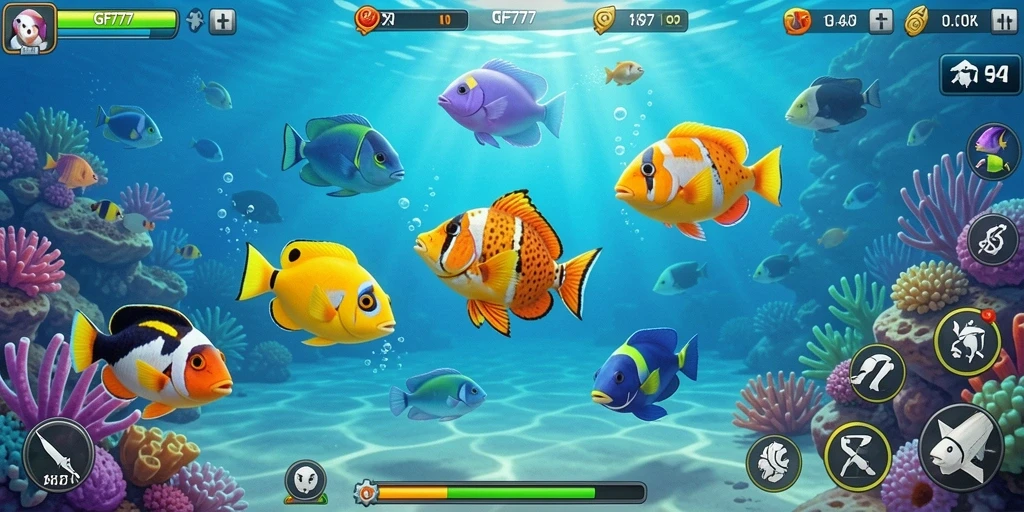 Tampilan gameplay GF777 menampilkan aksi menangkap ikan yang seru.