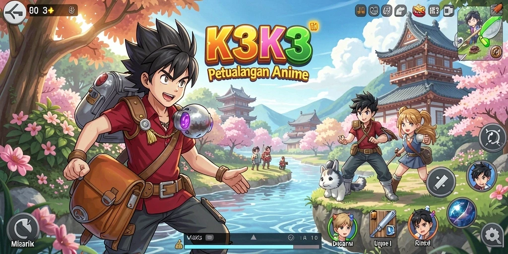 Screenshot gameplay K3K3 dengan karakter Anime yang penuh aksi.