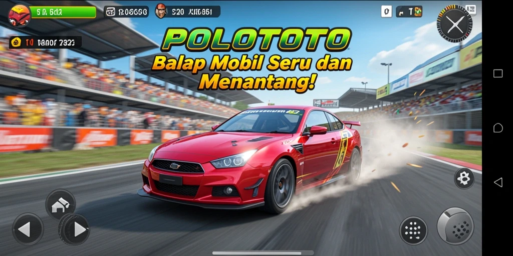 Tampilan gameplay seru dan mendebarkan dari POLOTOTO saat balapan.