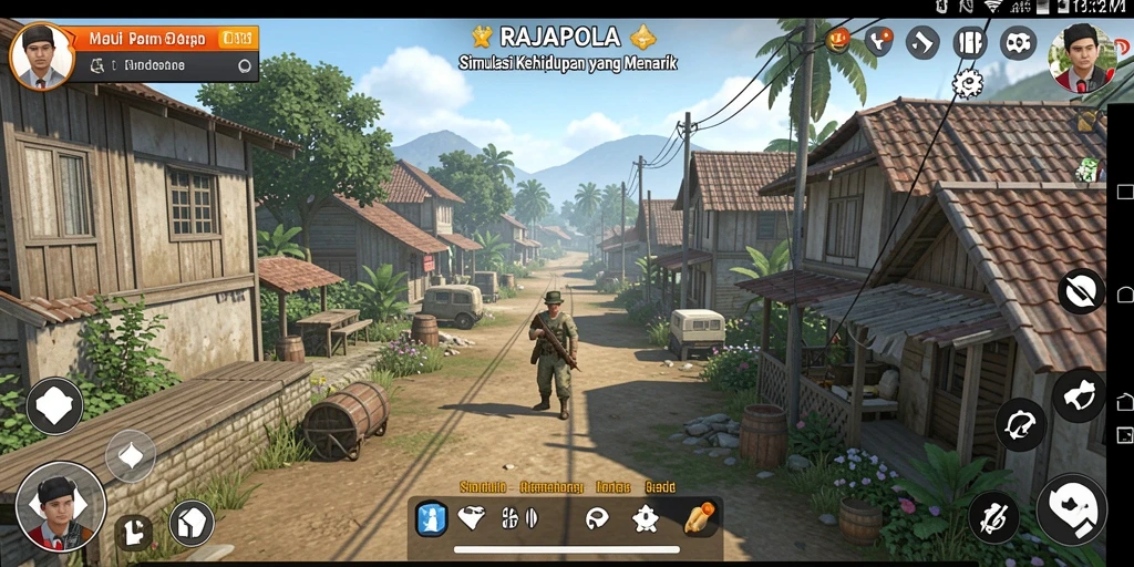 Tangkapan layar gameplay RAJAPOLA yang menampilkan interaksi karakter dan misi.